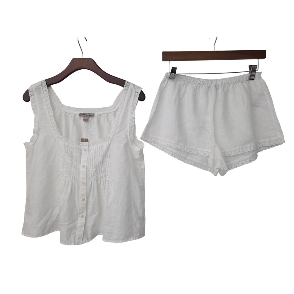 J. Crew .Lace Trim Camisole Pajama Short Set White Women XS NWT $89 CK350